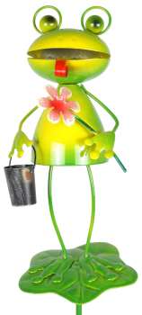 Schöner Gartenstecker Frosch mit Blume ca. 84 cm - Gartendekoration